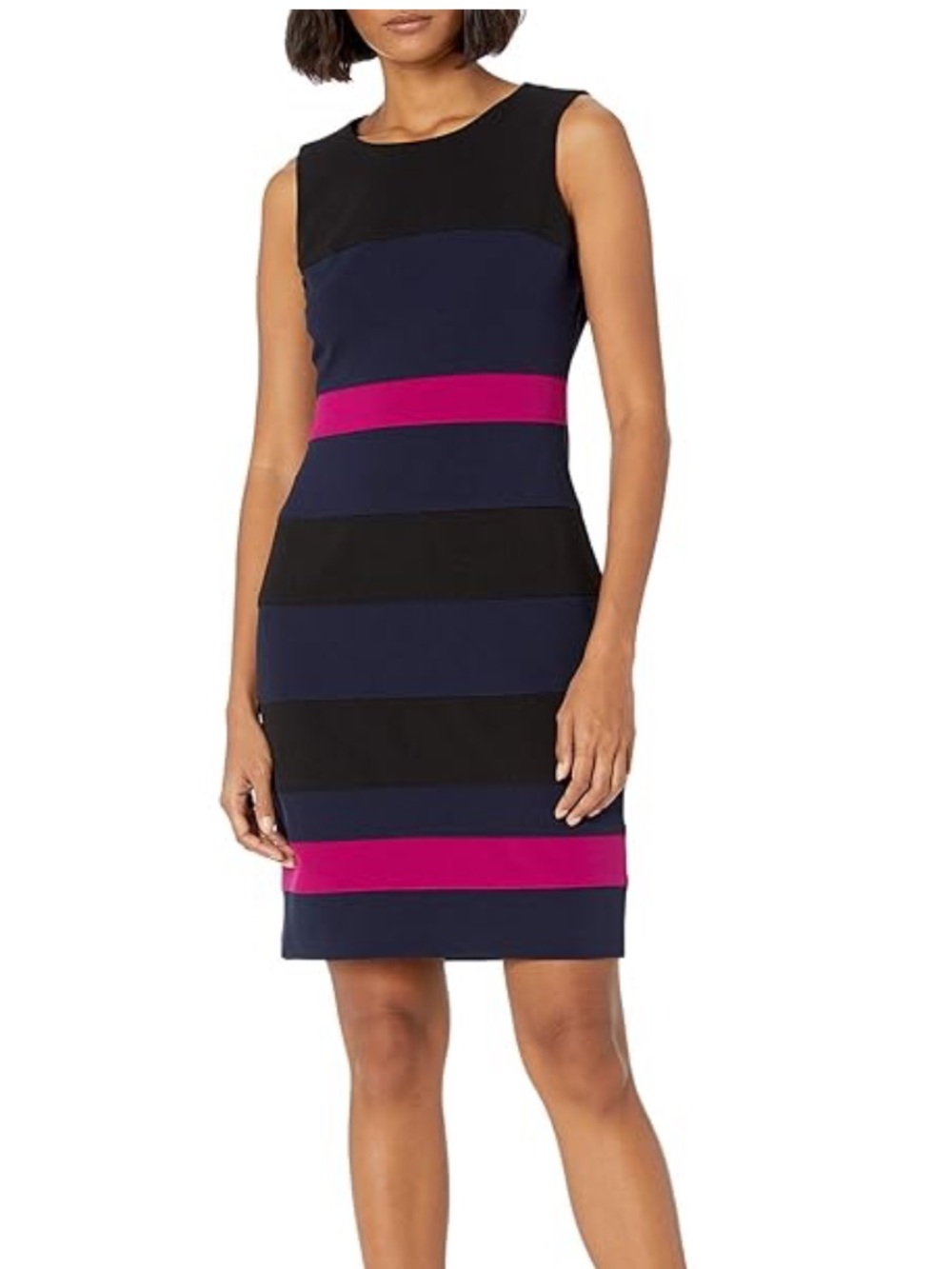 Tommy Hilfiger Women's Plus Scuba Crepe Colorblock Sheath Dress Black